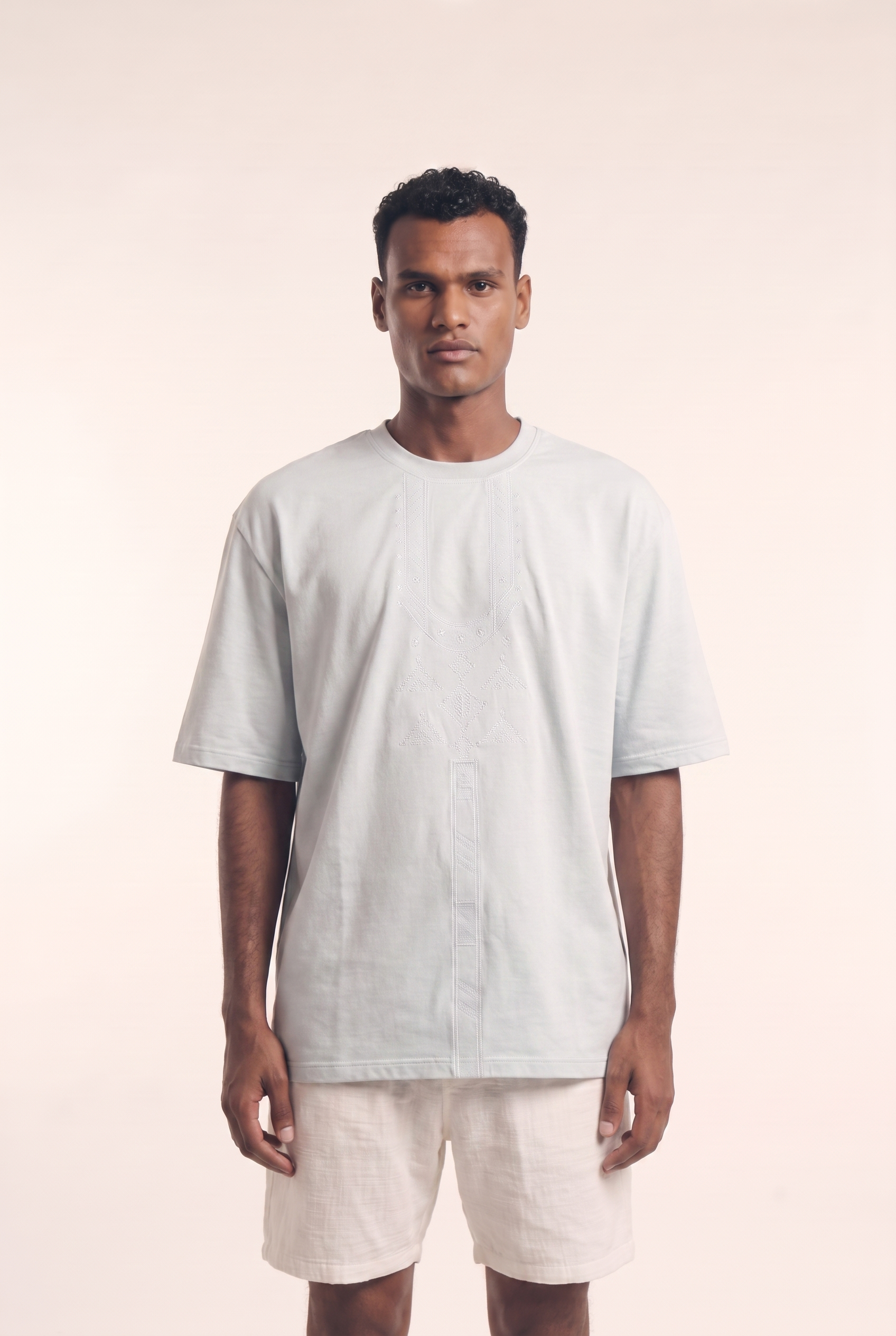 Blue Necklace T-Shirt | Nubian Embroidered Heritage Tee – Wrth | ورث