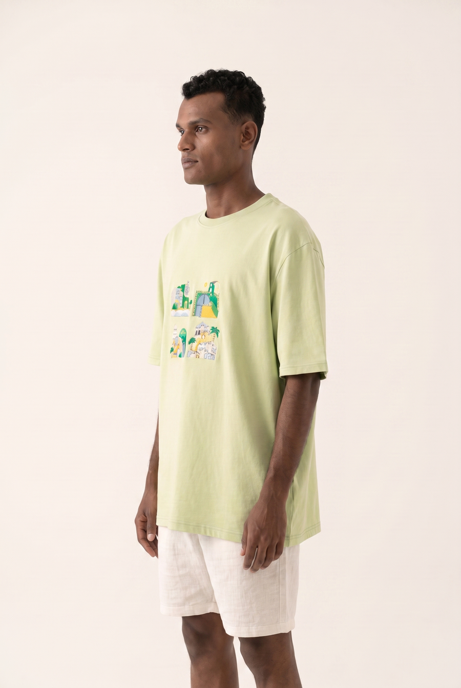 Green Houses graphic tee, alternate view of the relaxed unisex fit.