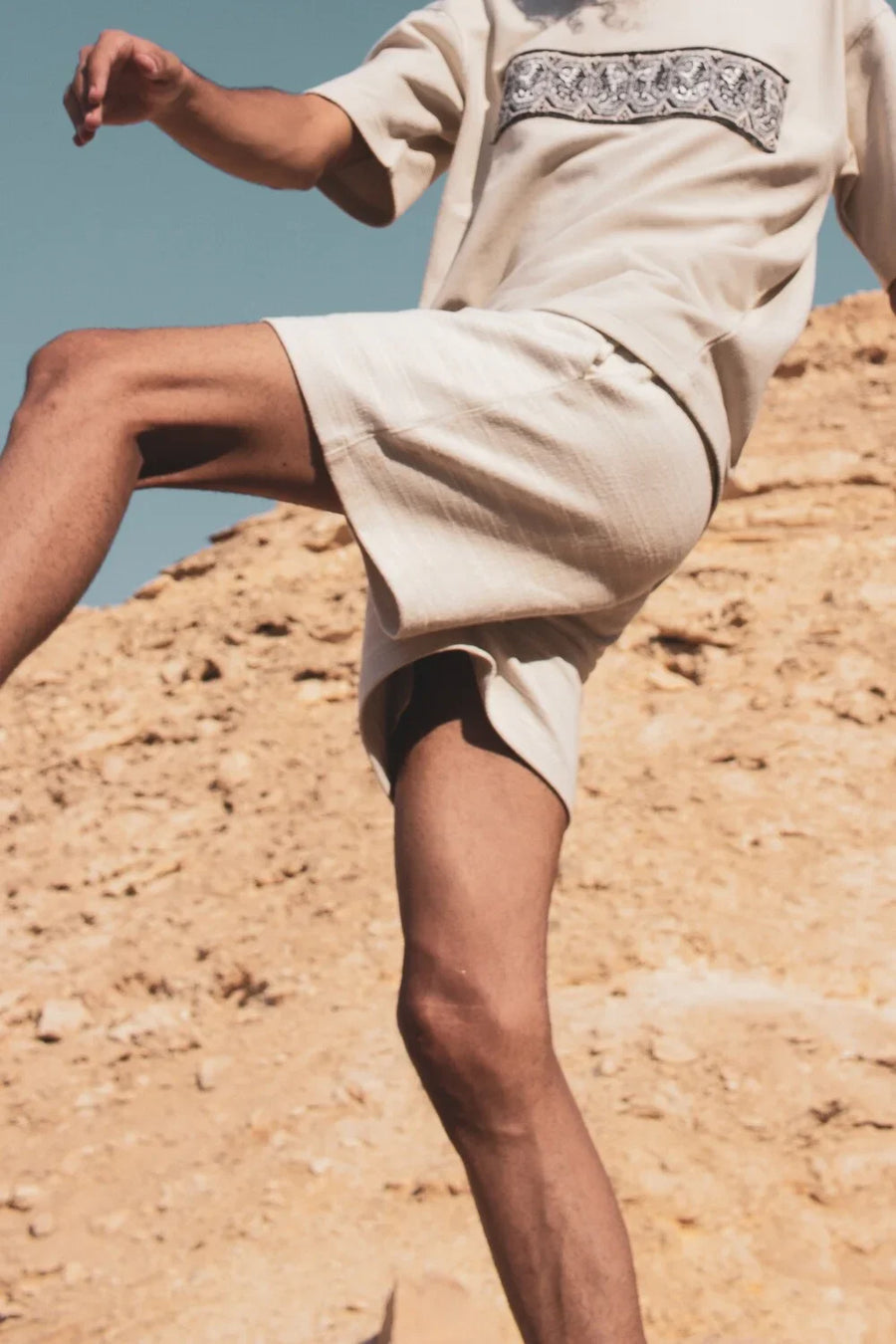 Beige cotton shorts, flat lay
