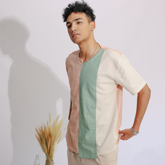 Men's Linen Tshirt (Beige/Mint Green/Simone)