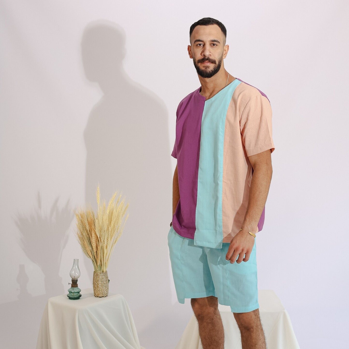 Men's Linen Tshirt (Purple/Light Blue/Simone)