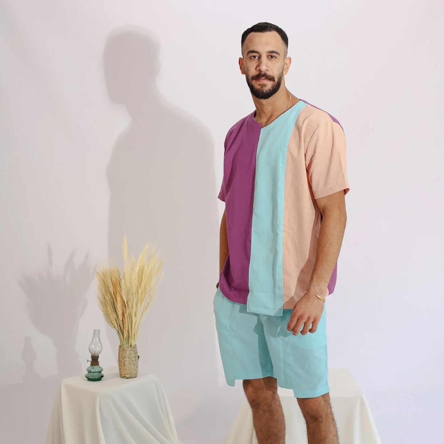 Men's Linen Tshirt (Purple/Light Blue/Simone)