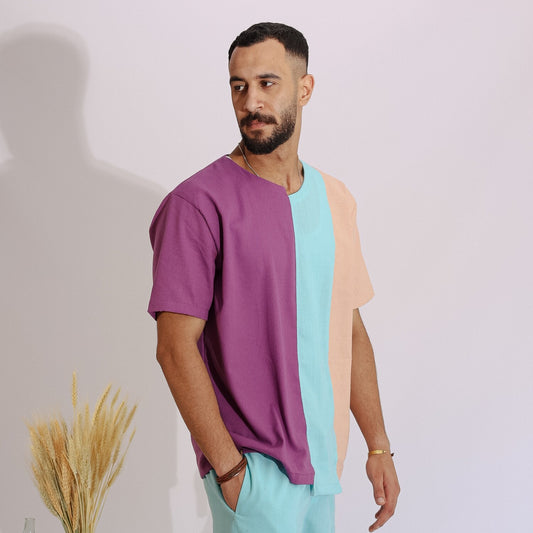 Men's Linen Tshirt (Purple/Light Blue/Simone)