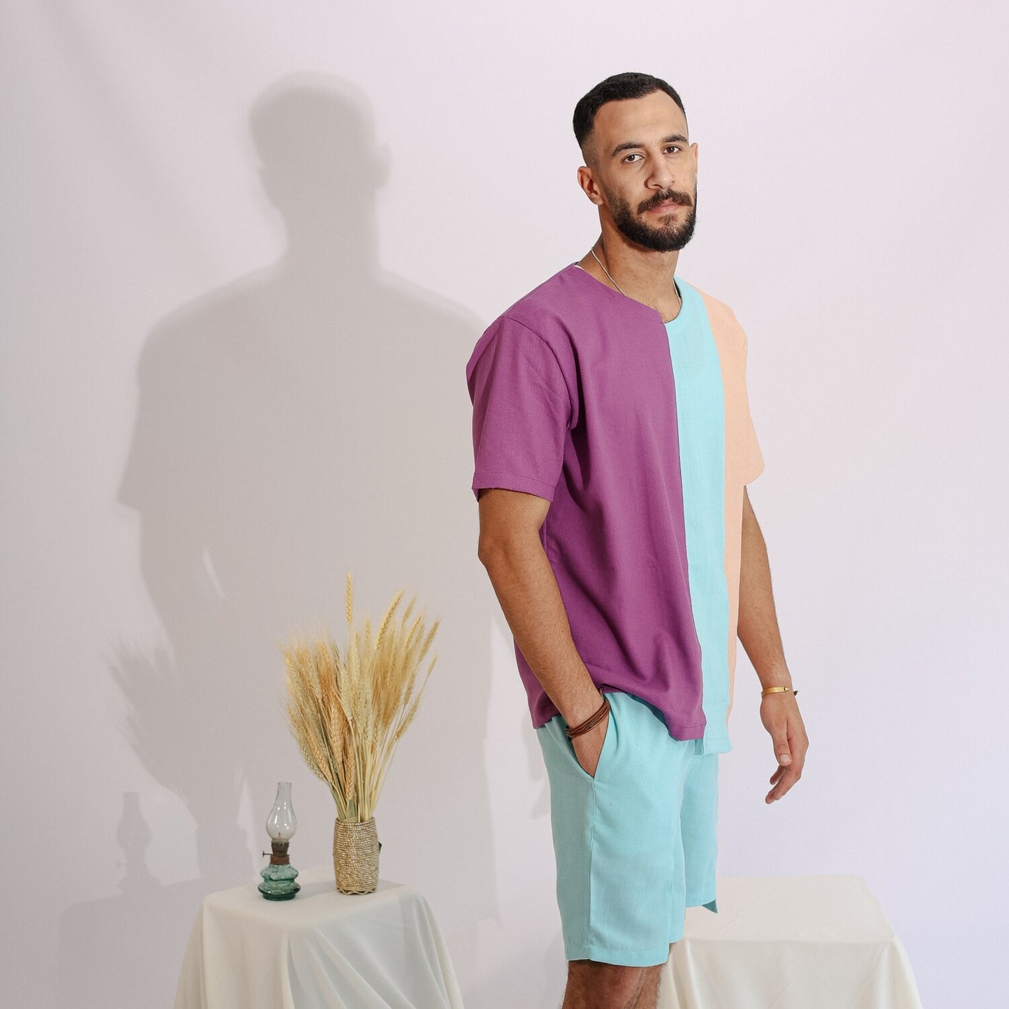 Men's Linen Tshirt (Purple/Light Blue/Simone)