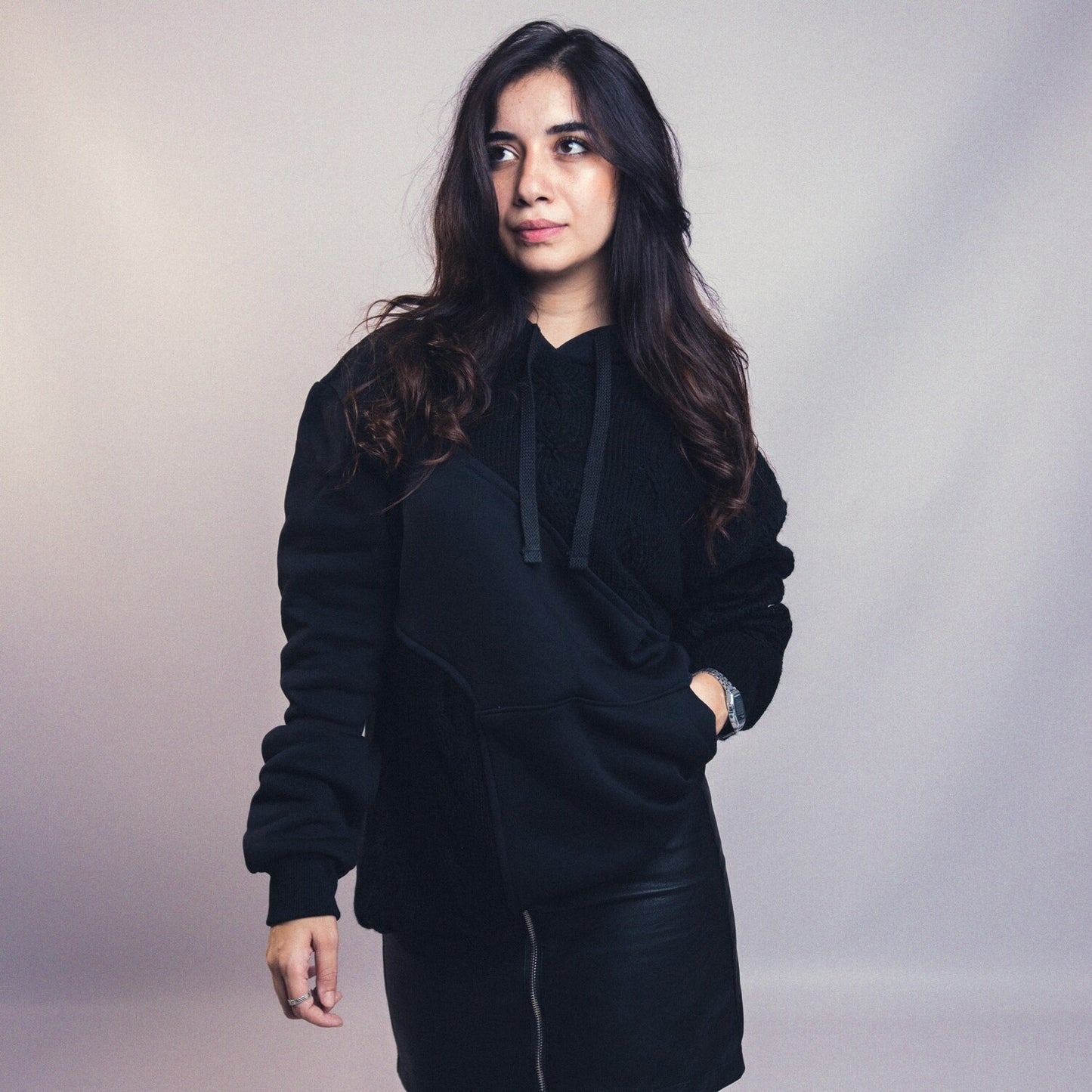 Mixed Fabric Hoodie