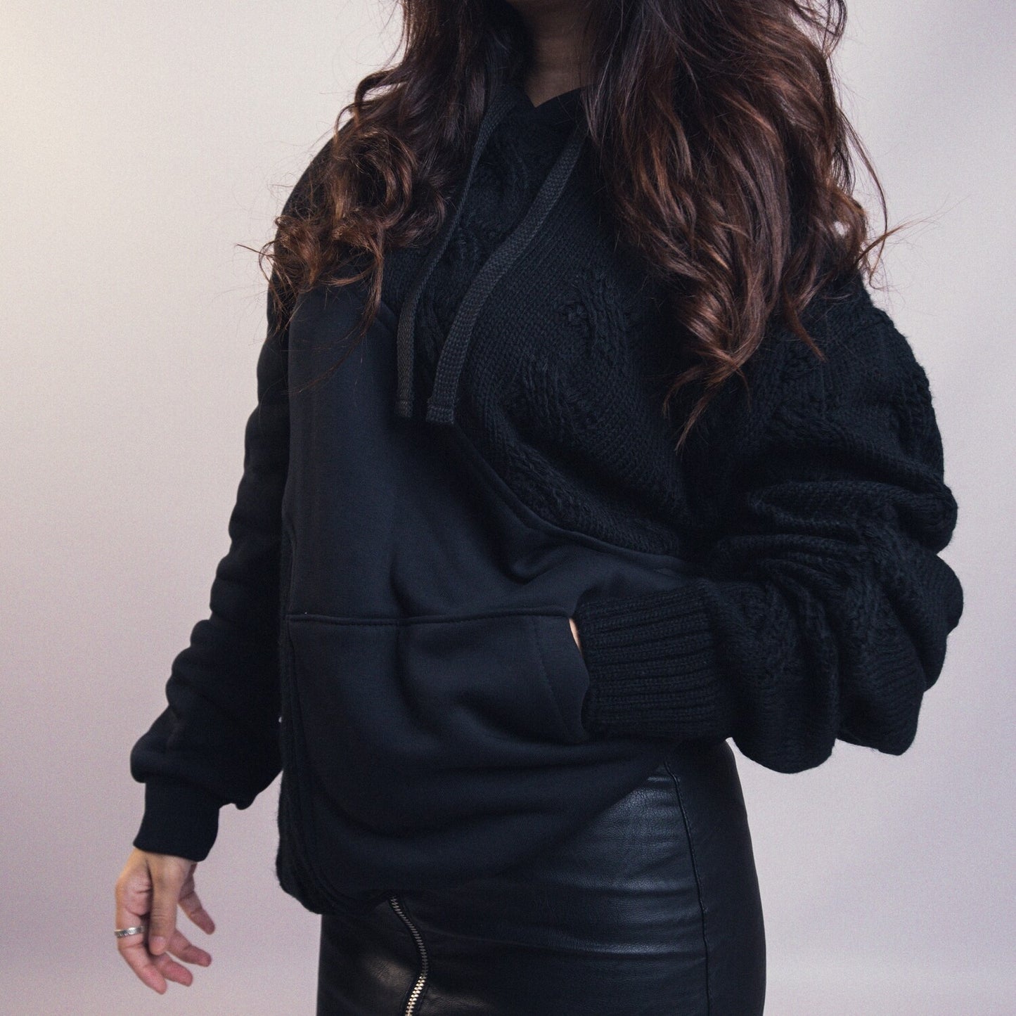 Mixed Fabric Hoodie