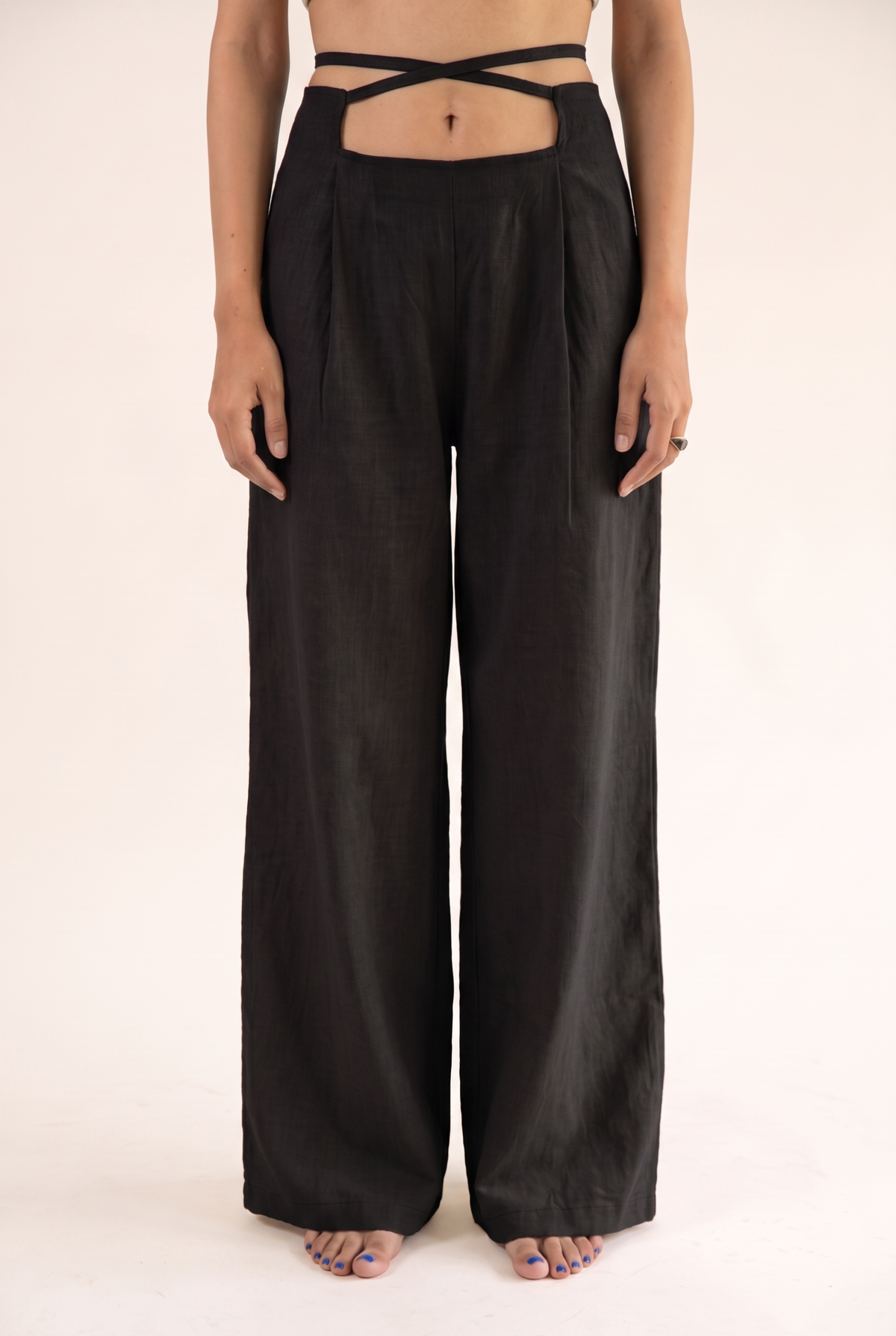 Black linen pants, front view