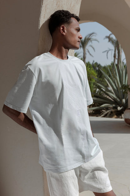 Blue Necklace T-Shirt - Nubian Embroidered Heritage Tee