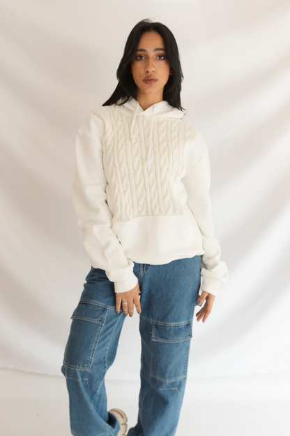 Braided White Hoodie