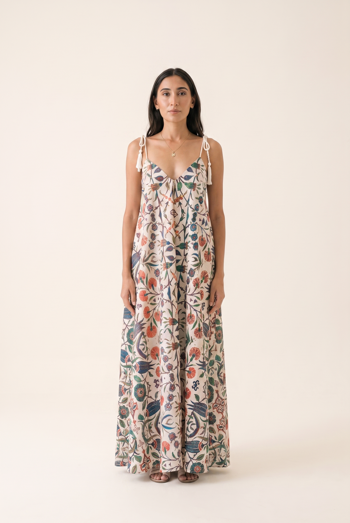 Floral patterned summer dress, front view