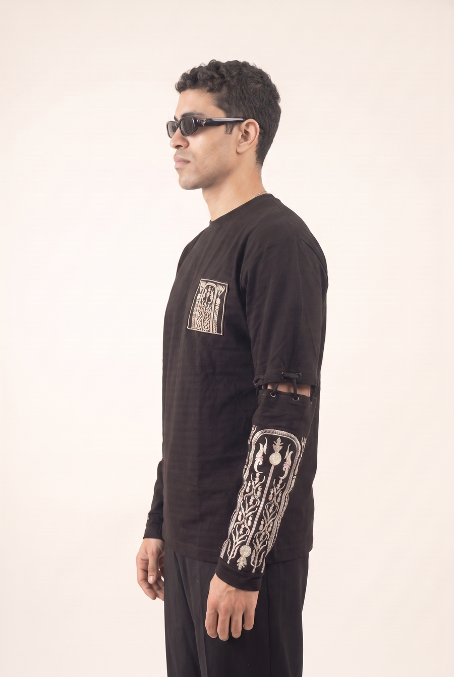 Gold Sleeves detachable sleeve shirt, side view.