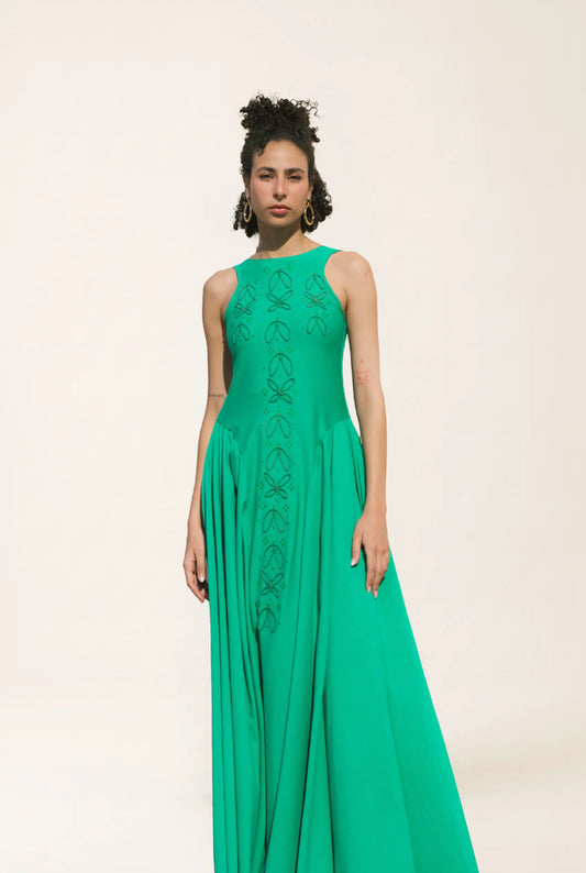 Green Branch Dress - Nature-Inspired Maxi Dress