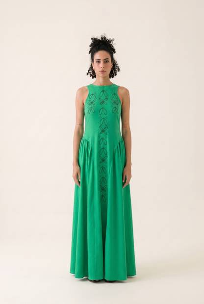 Green Branch Dress - Nature-Inspired Maxi Dress