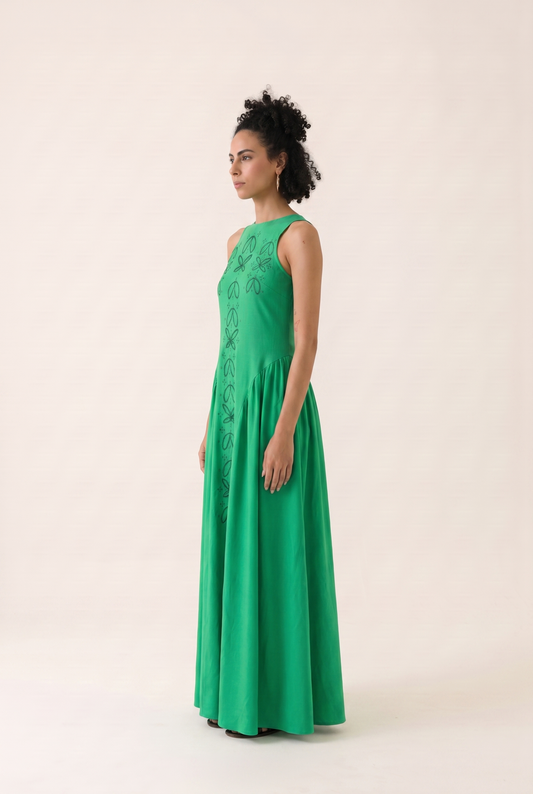 Green Branch Dress - Nature-Inspired Maxi Dress