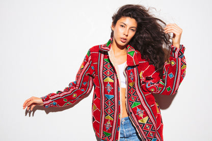 Nubié Flame Jacket - Red Nubian Rug Pattern Winter Outerwear
