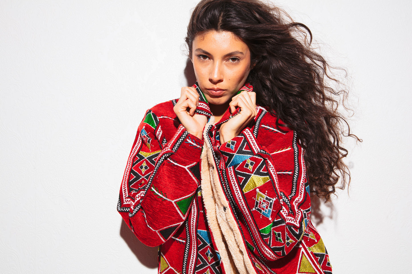 Nubié Flame Jacket - Red Nubian Rug Pattern Winter Outerwear