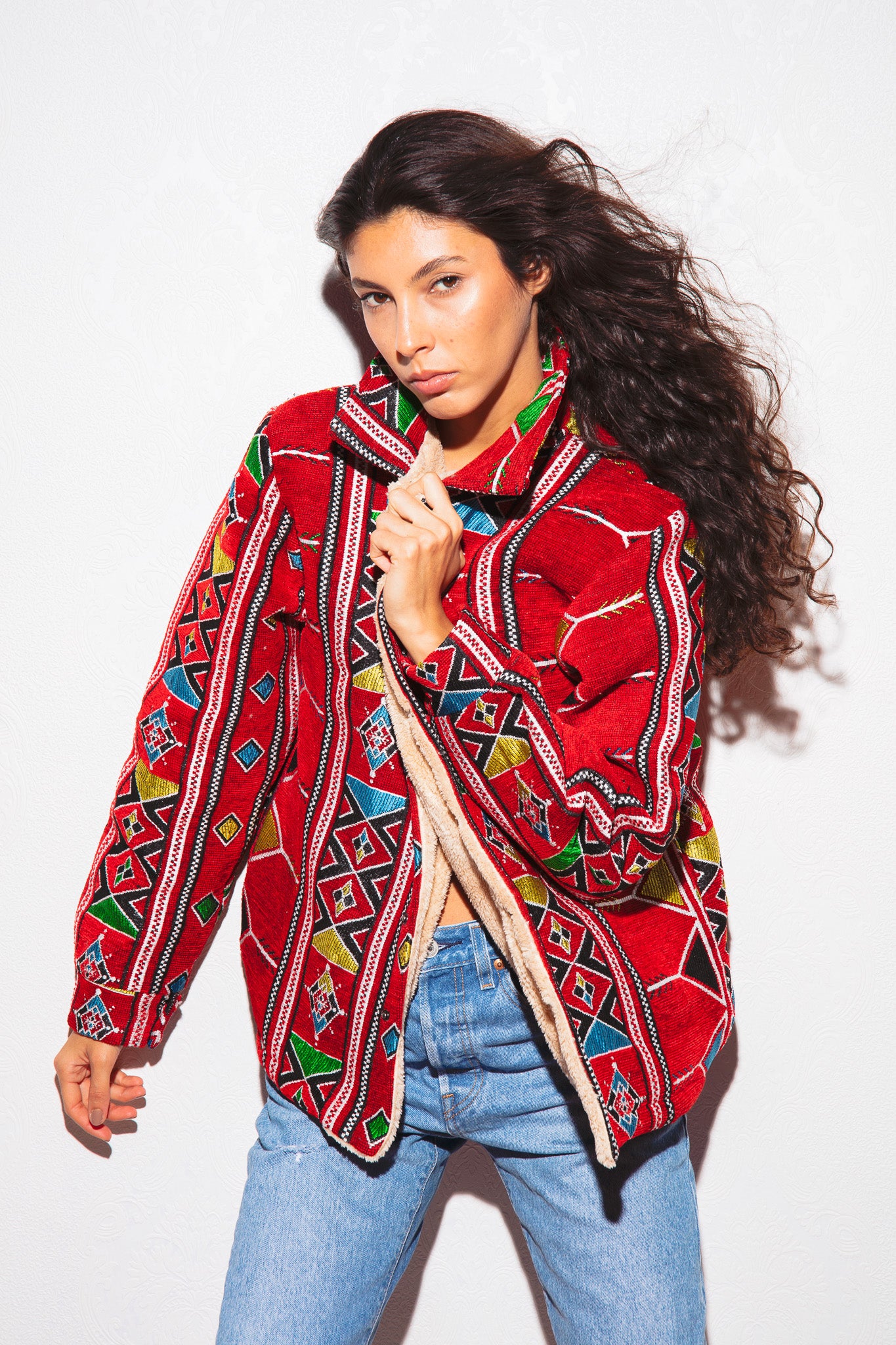 Nubié Flame Jacket - Red Nubian Rug Pattern Winter Outerwear