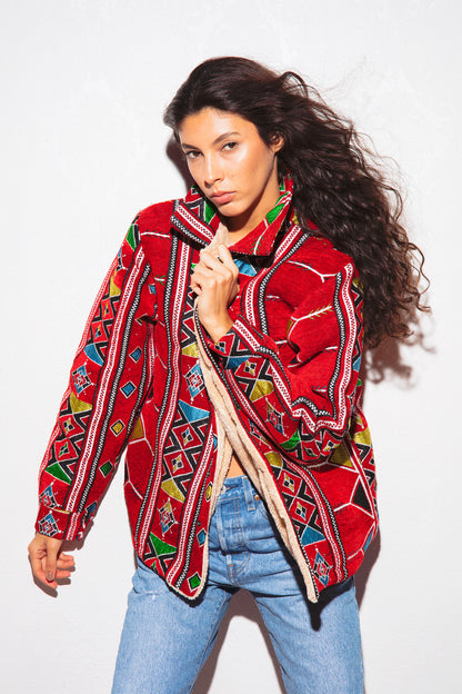 Nubié Flame Jacket - Red Nubian Rug Pattern Winter Outerwear
