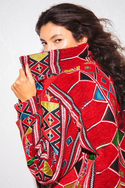 Nubié Flame Jacket - Red Nubian Rug Pattern Winter Outerwear