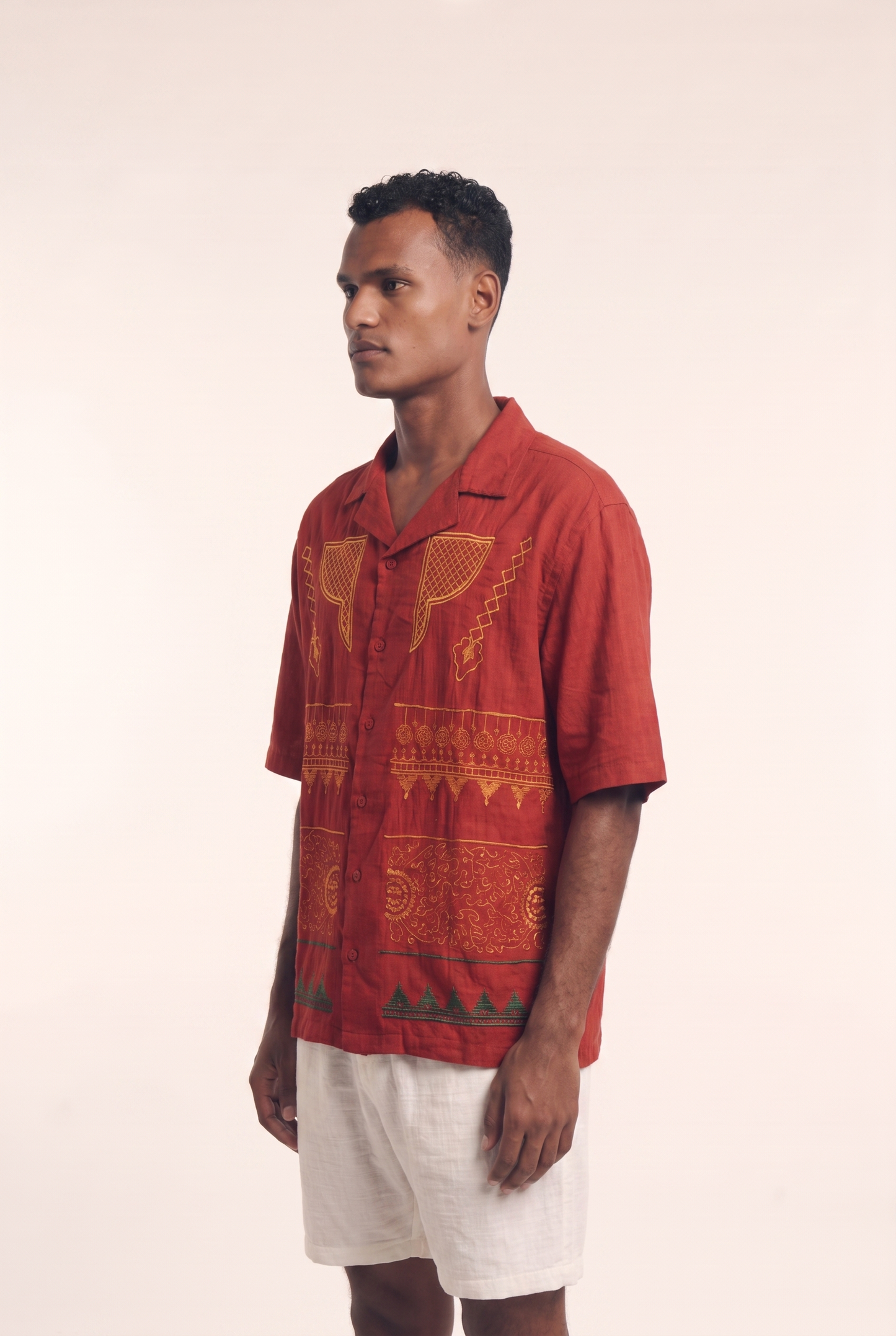 Maroon Nubian Button-up - Heritage Embroidered Shirt