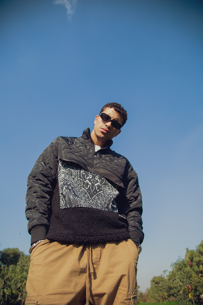 Black Sweatshirt Intertwined - men's water-resistant sweatshirt with Islamic art pocket