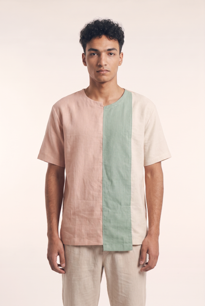 Men's Linen Tshirt (Beige/Mint Green/Simone)