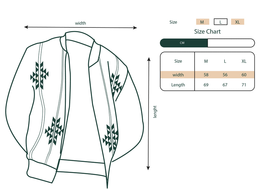 Size chart showing garment measurements for the Nubie Knight Jacket.