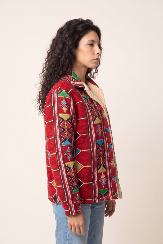 Nubié Flame Jacket - Red Nubian Rug Pattern Winter Outerwear