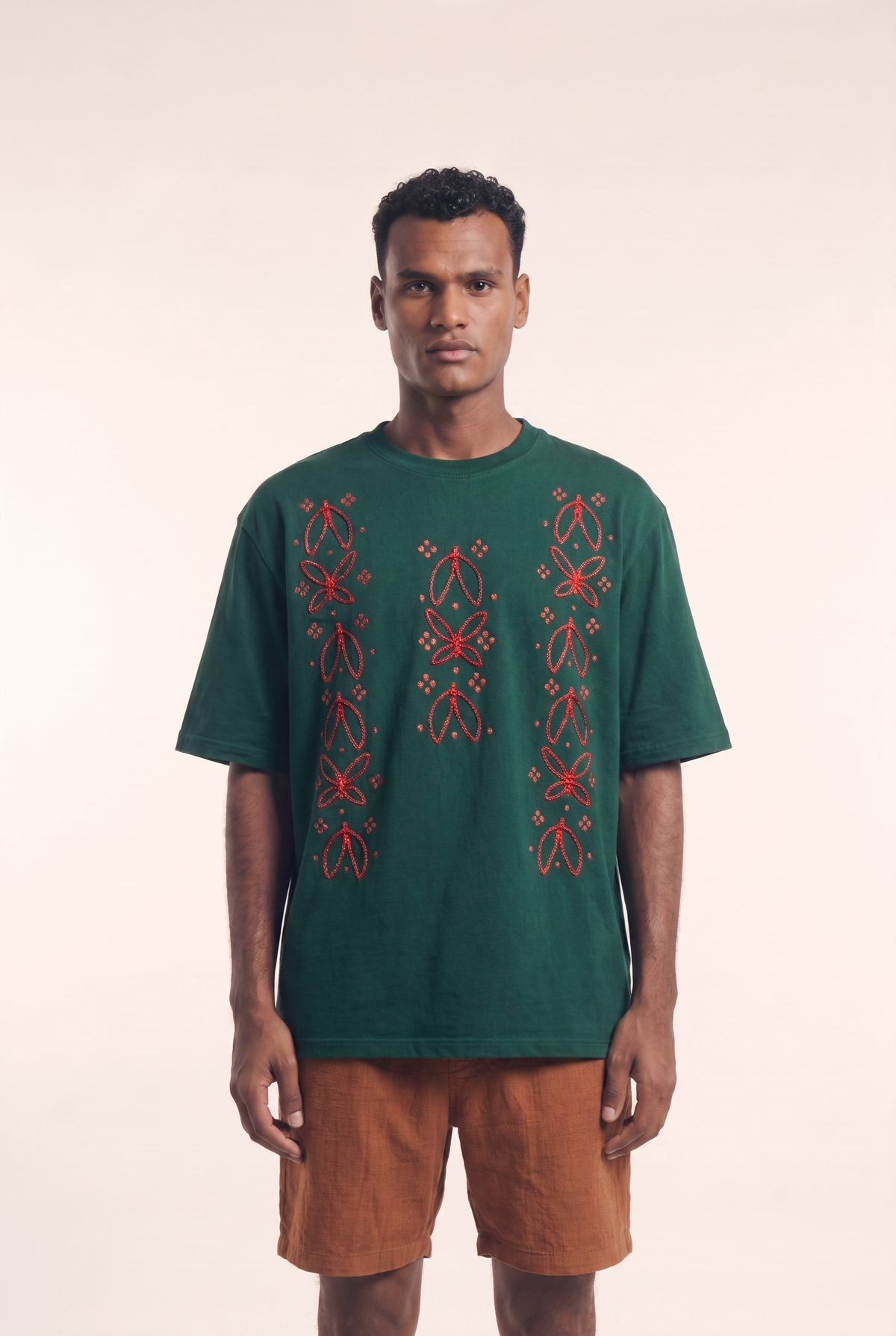 Olive Branch T-shirt with olive branch graphic print, front view.