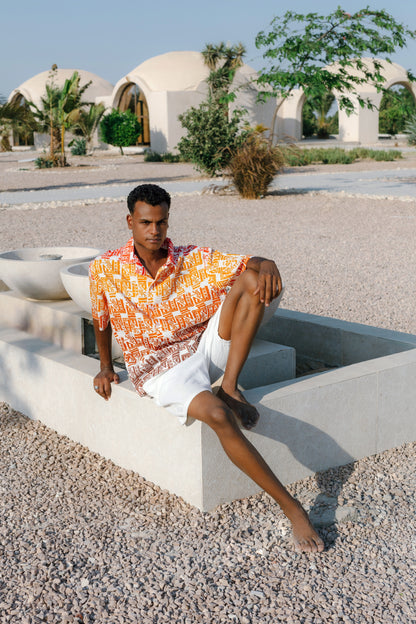 Orange Flow Button-up - Vibrant Draped Shirt