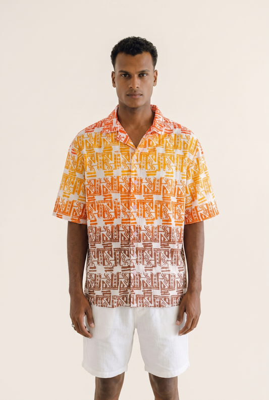 Orange Flow Button-up - Vibrant Draped Shirt