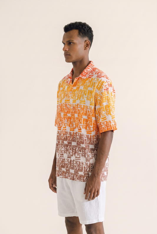 Orange Flow Button-up - Vibrant Draped Shirt