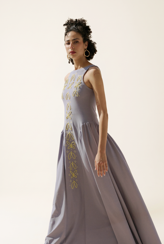 Purple Branch Dress - Nature-Inspired Maxi Dress