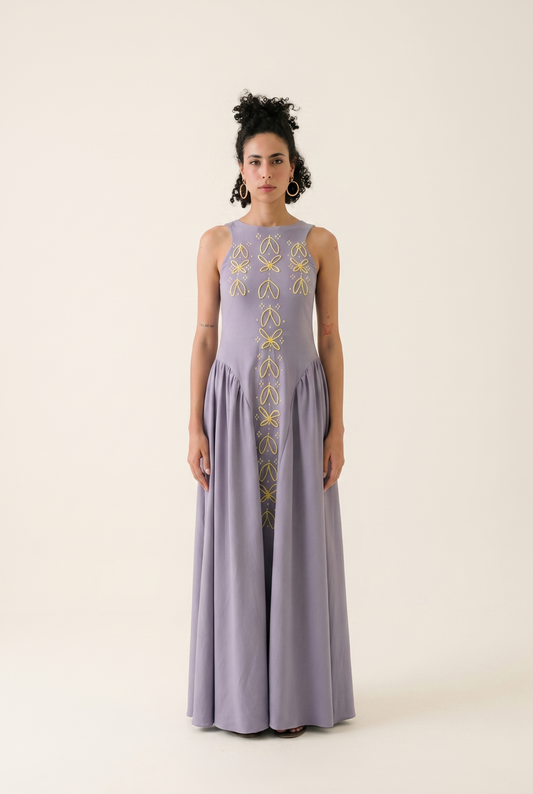 Purple Branch Dress - Nature-Inspired Maxi Dress