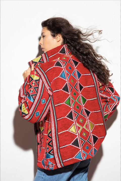 Nubié Flame Jacket - Red Nubian Rug Pattern Winter Outerwear