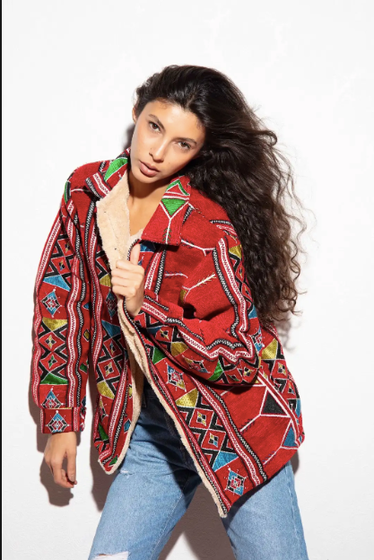 Nubié Flame Jacket - Red Nubian Rug Pattern Winter Outerwear