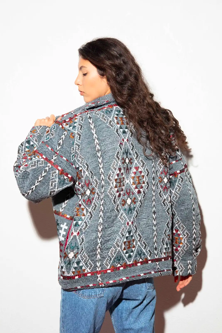Nubié Colors Unisex Jacket - Nubian geometric pattern detail in vibrant multicolor