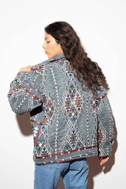 Nubié Colors Unisex Jacket - Nubian geometric pattern detail in vibrant multicolor
