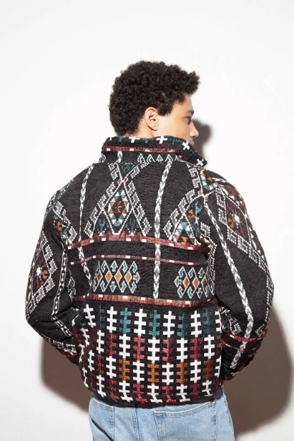 Nubié Colors Jacket detail - traditional Egyptian geometric textile design
