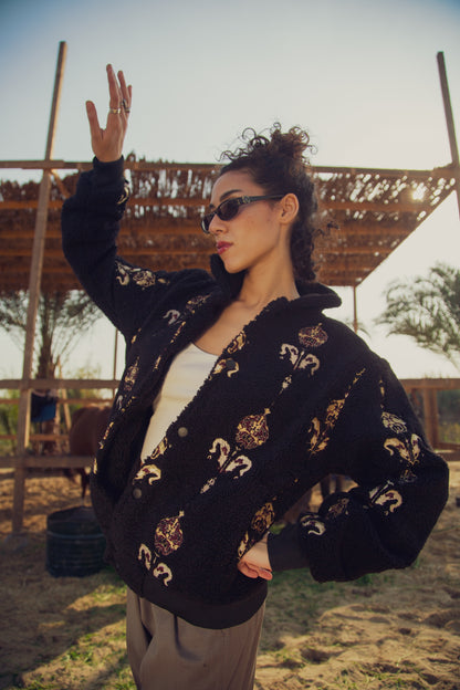 Black Jacket Arabia Royalty detail - Arabia Royalty embroidered pattern
