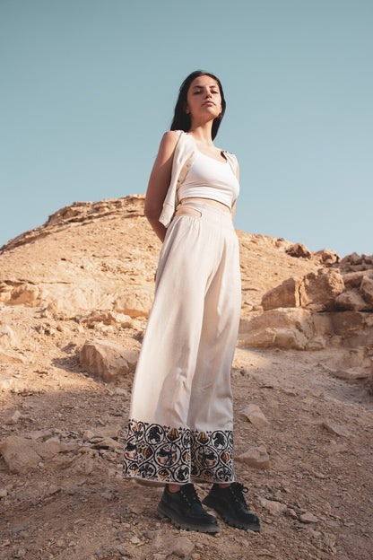 Women's Embroidered Pants (Beige)