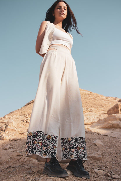 Women's Embroidered Pants (Beige)