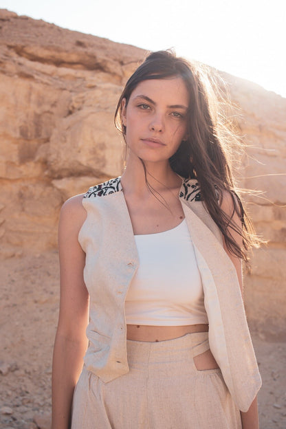Women's Embroidered Vest (Beige)