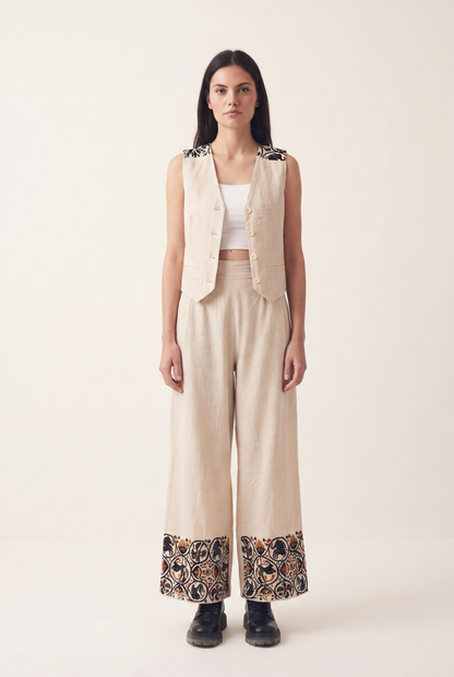Women's Embroidered Pants (Beige)