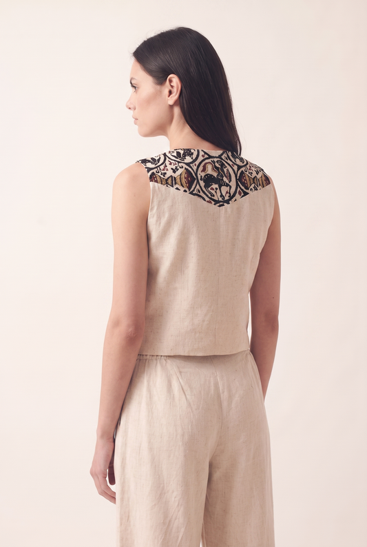 Women's Embroidered Vest (Beige)