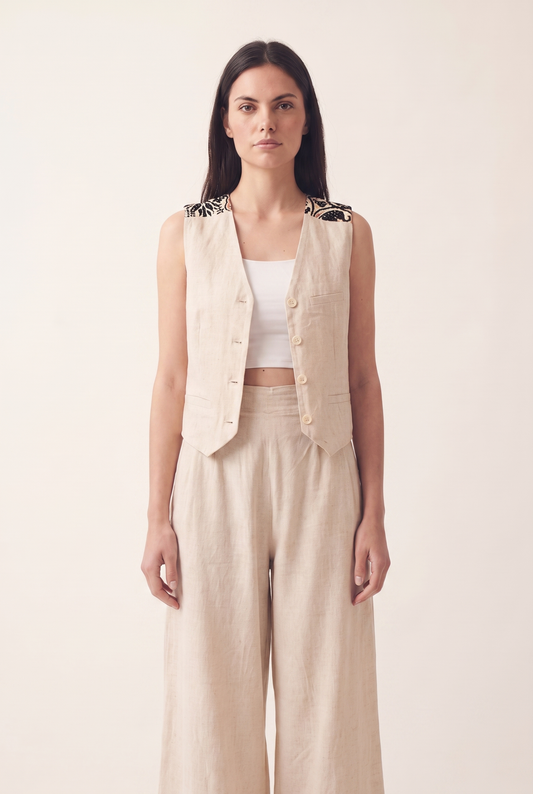 Women's Embroidered Vest (Beige)