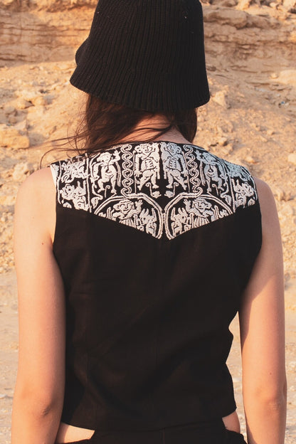 Women's Embroidered Vest (Black)