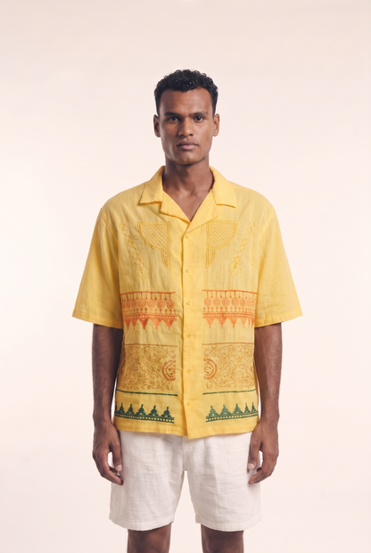 Yellow Nubian Button-up - Heritage Embroidered Shirt