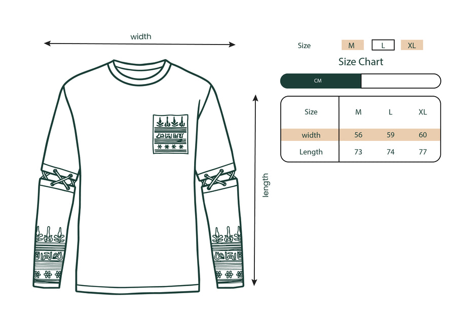 Size chart for the Silver Sleeves detachable sleeve shirt.