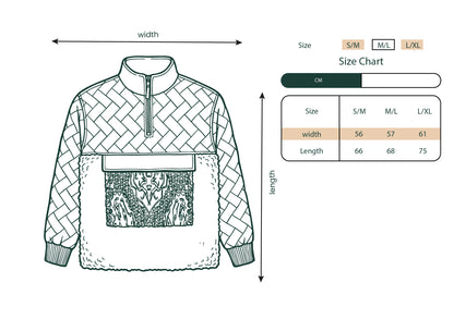 Size chart for the Black Sweatshirt, Intertwined Islamic Art Pattern.